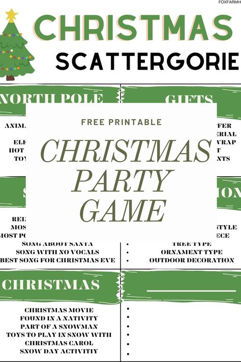 Get ready for holiday laughs with this free printable Christmas Scattergories game! Perfect for family gatherings or classroom fun. Christmas Scattergories Free Printable, Christmas Scattergories, Scattergories Game, Christmas Games For Adults, Free Printable Puzzles, Christmas Word Search, Christmas Scavenger Hunt, Printable Christmas Games, Fun Christmas Games