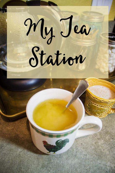 Hot Tea Station, Coffee And Tea Station Countertop, Tea Tray Ideas, Tea Station Ideas Small Spaces, Tea Tray Display, Hot Tea Bar, Tea Station Ideas, Tea Bar Ideas, Tea Corner Ideas