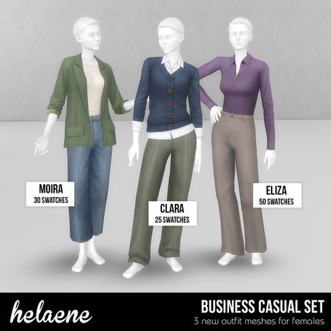 Business Casual Set for Adult Females | Patreon Outfits Sims 4 Cc, Business Clothing, Full Outfits, More And Less, Sims 4 Cc, Maxis Match, Casual Sets, Color Swatches, Business Outfits