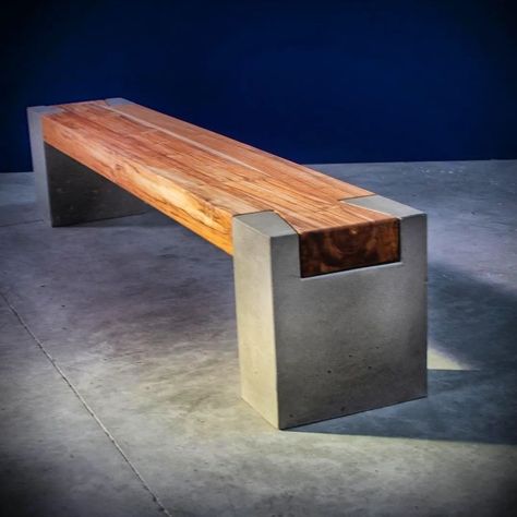 Exterior Bench, Concrete Wood Bench, Outdoor Bench Table, Concrete Bench Outdoor, Concrete Benches, Cement Bench, Metal And Wood Bench, Diy Outdoor Furniture Ideas, Outdoor Potting Bench