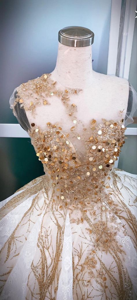 Wedding Dress With Gold Accents, Golden Wedding Dress, Affordable Wedding Dress, Rose Gold Wedding Dress, Beige Wedding Dress, Fairy Tail Wedding, Gold Wedding Gowns, Golden Gown, Wedding Dresses Whimsical