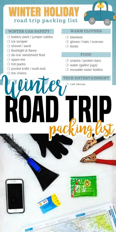 Don't forget these winter road trip essentials when you're heading out for your holiday vacation - winter travel packing tips #roadtrip Winter Travel Packing, Road Trip Printables, Winter Road Trip, Holiday Road Trip, Travel Packing Tips, Trip Packing List, Vacation Winter, Printable Packing List, Winter Packing List