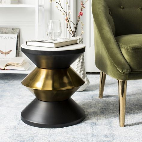 Livingroom Tables, White And Gold Living Room, Stone Top Side Table, Living Room Coffee Tables, Gold End Table, Gold Side Table, Gold Living, Gold Rooms, Gold Living Room