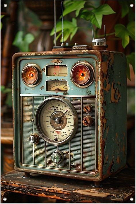 Radio Poster, Bar Interior Design, Vintage Poster Design, Antique Radio, Bar Interior, Art Gallery Wallpaper, Metal Art Sculpture, Retro Futuristic, Wood Lamps