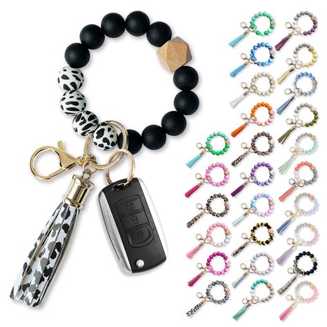 PRICES MAY VARY. silicone Imported Elastic closure ⭐EXCELLENT QUALITY: The Findfun keychain uses excellent-quality silicone material, which is light, soft and wear-resistant. With excellent workmanship details, the keychain has no smell, and the pattern color is bright. The hardware key ring is made of stainless steel, which is not easy to rust and fade. ⭐SAFE & PRACTICAL: With a Findfun keychain, you will never lose keys anymore! You can hang anything small, especially keys on it. Hold it in yo Keychain Bracelet, Ring Chain, Chakra Jewelry, Bracelet Leather, Keychain Design, Wristlet Keychain, Beaded Keychains, Beaded Accessories, Brown Leopard