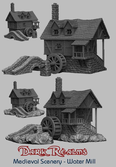 Medieval Watermill, Water Wheel House, Medieval Diorama, Minecraft Concept, Medieval Toys, Viking House, Dark Wizard, Medieval Architecture, Miniature Gaming