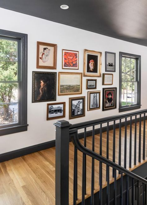 20 Hallway Decor Ideas | Easy Ways to Spruce Up Hallways | HGTV Black Trim Interior, Decorate Hallway, Colored Ceiling, New England Homes, Eclectic Home, Hallway Decorating, Interior Design Studio, Wall Color, Ceiling Design