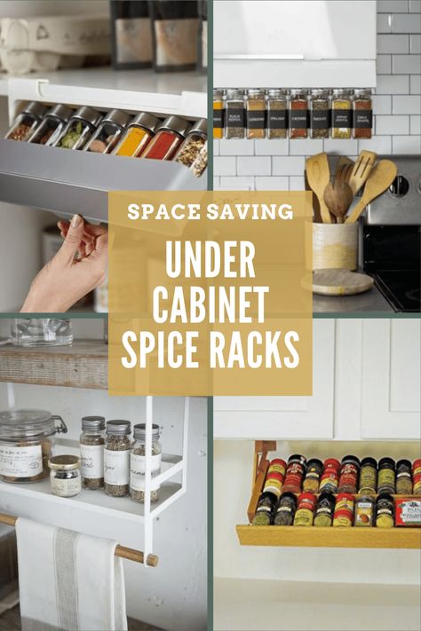 Under Cabinet Drop Down Spice Rack, Under Top Cabinet Storage, Under Cupboard Spice Rack, Under Top Cabinet Storage Kitchen, Spice Rack Cabinet Pull Out Diy, Kitchen Cabinets Organization Spices, Cabinet Spice Rack Ideas, Diy Spice Rack Ideas Inside Cabinets, Spice Rack Above Stove