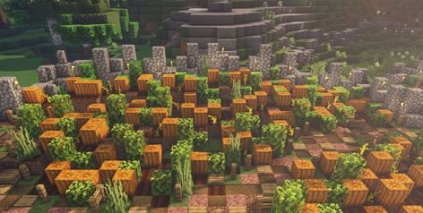 Minecraft Zombie Spawner Farm, Minecraft Glowberry Farm, Melon And Pumpkin Farm Minecraft, Melon Farm Minecraft Aesthetic, Minecraft Pumpkin Patch Ideas, Minecraft Crop Field, Potato Farm Minecraft, Minecraft Sunflower Field, Minecraft Fields