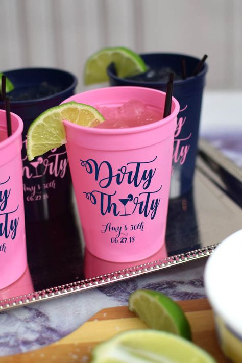 Personalized 12 Oz Reusable Adult Birthday Stadium Cups Dirty 30 Birthday Party, 30th Bday Party, 30th Birthday Bash, Birthday Party Cups, Milestone Birthday Party, Favor Cups, 30th Party, Stadium Cups, 30th Bday