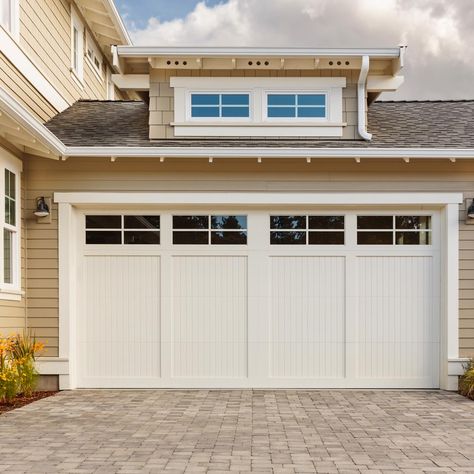 Brown Garage Door, Exterior Garage Door, White Garage Doors, Garage Door Colors, White Garage, Garage Door Paint, Garage Paint, Garage Door Windows, Garage Door Types