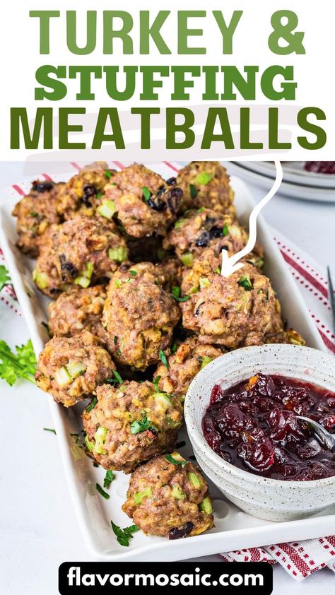 Turkey & Stuffing Meatballs are a Thanksgiving Meatballs recipe that includes traditional stuffing ingredients and captures the essence of a traditional Thanksgiving dinner in bite-sized perfection. Whether you’re craving holiday flavors out of season or looking to use up leftovers creatively, these meatballs are your ticket to a mini Thanksgiving anytime. Turkey Stuffing Meatballs, Thanksgiving Meatballs, Stuffing Meatballs, Mini Thanksgiving, Traditional Stuffing, Turkey And Stuffing, Leftover Meatballs, Moist Turkey, Traditional Thanksgiving Dinner