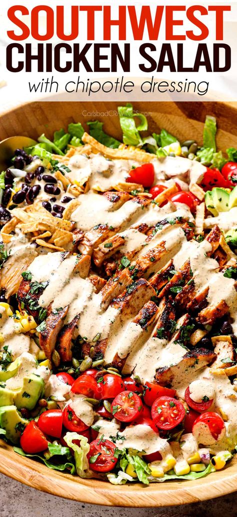 Southwest Salad Recipe, Chipotle Ranch Dressing, Chipotle Dressing, Southwest Chicken Salad, Southwest Salad, Southwestern Chicken, Chili Lime Chicken, Chipotle Ranch, Bbq Chicken Salad