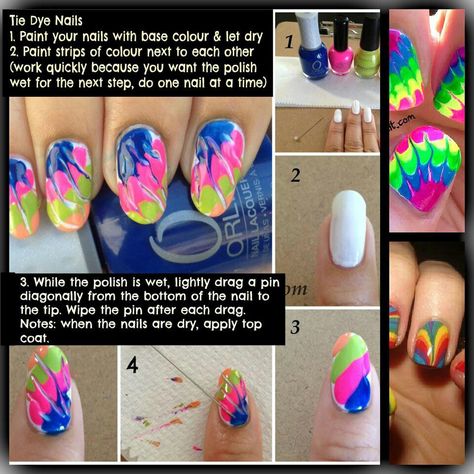 So cute. It looks easy too. Tye Dye Nails, Do It Yourself Nails, Ty Dye, Special Nails, Tie Dye Nails, Colorful Nail Art, Pretty Nail Designs, Diy Nail Designs, Marble Nails