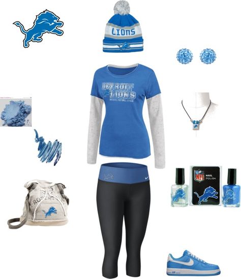 "Detroit Lions" by danielle-miocic on Polyvore Detroit Lions Nails, Lion Nails, Detroit Fashion, Torrid Fashion, Detroit Sports, Best Football Team, Team Apparel, Gameday Outfit, Detroit Lions