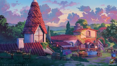 ArtStation - Dear Villagers Update Illustration, Magic Village, Village Art, Game 2d, Concept Art World, Fantasy House, City Wallpaper, The South Of France, Environment Concept Art