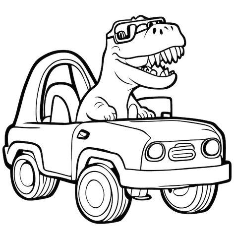 Driving dinosaur coloring page vector il... | Premium Vector #Freepik #vector #line-illustration #line-art #line #art Illustration Line Art, Vector Line, Dinosaur Coloring Pages, Dinosaur Coloring, Logo Psd, Technology Icon, Art Line, Card Banner, Line Illustration