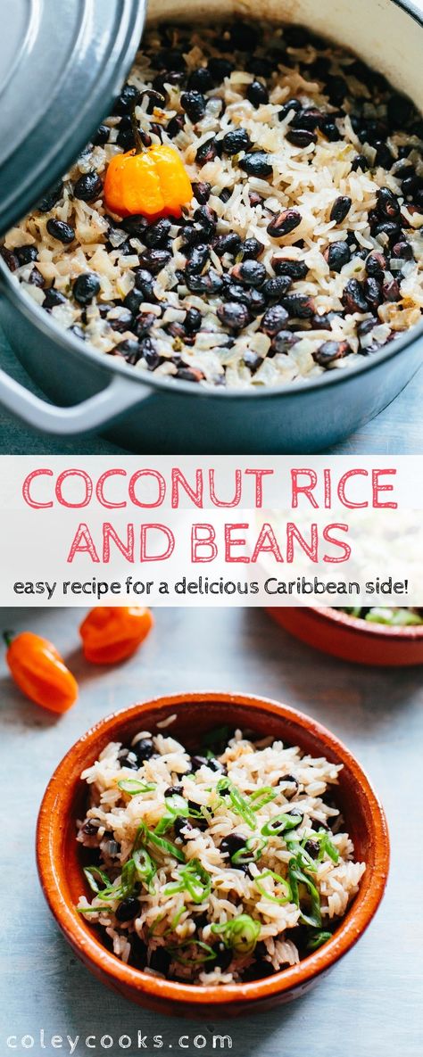 Coconut Rice and Beans is an easy, Caribbean-inspired side dish that's packed with protein and flavor! #easy #caribbean #jamaican #recipe #rice #beans #coconut #side | ColeyCooks.com Caribbean Side Dishes Veggies, Island Side Dishes, Carribean Vegetable Recipes, Carribean Sides, Jamaican Recipes Sides, Caribbean Vegetables Side Dishes, Caribbean Recipes Side Dishes, Carribean Side Dishes, Caribbean Side Dishes