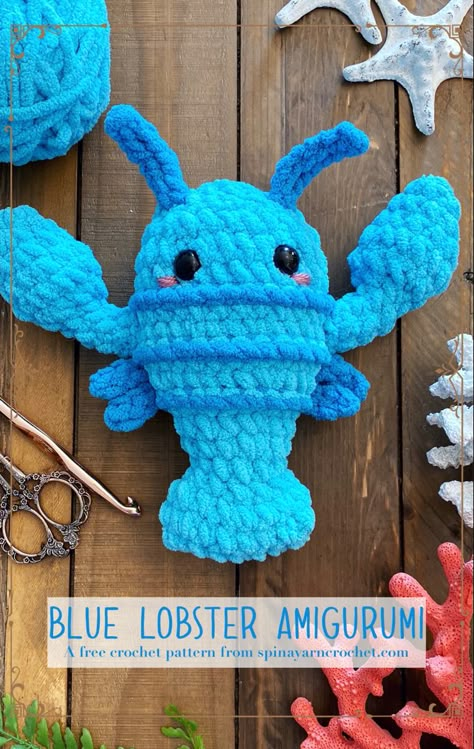 A free crochet pattern from spinayarncrochet.com Crochet Arigami Patterns Free, Easy Crochet Animals For Beginners, Crochet Diys, Crochet Pets, Whimsical Crochet, 2023 Crochet, Blue Lobster, Plush Crochet, Easy Crochet Animals