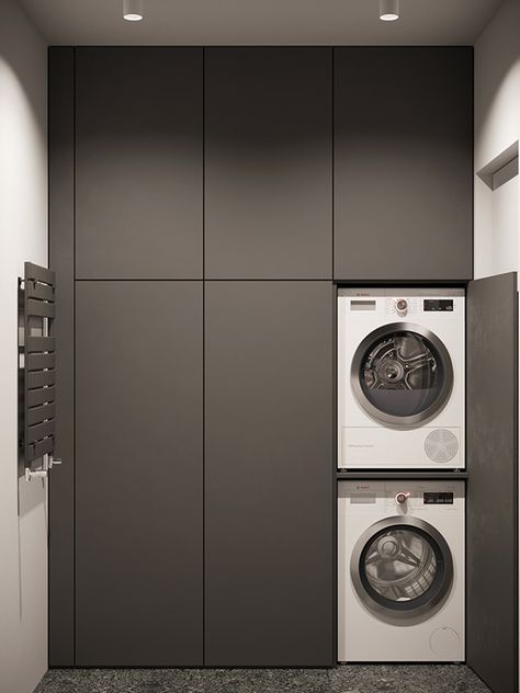 PROJECT_72.8 on Behance Minimal Laundry Room, Room Ideas Clean, Contemporary Laundry, Minimalism House, Monochrome Interior Design, Contemporary Laundry Room, House Design Interior, Laundry Room Lighting, Concept Inspiration