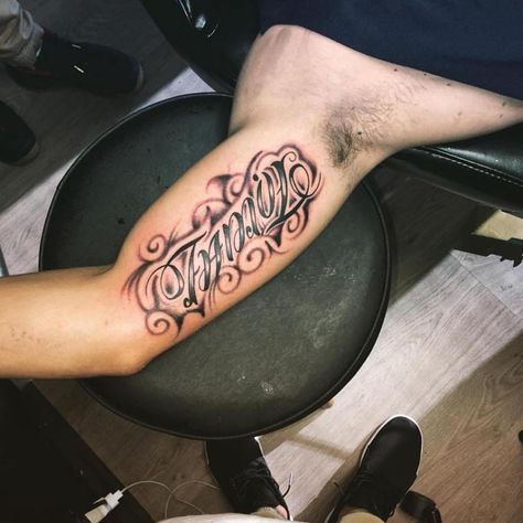 Forever Family Tattoo, Ambigram Tattoos, Star Sleeve Tattoo, Inside Bicep Tattoo, Inside Of Arm Tattoo, Family Tattoos For Men, Bicep Tattoo Men, Ambigram Tattoo, Inner Bicep Tattoo