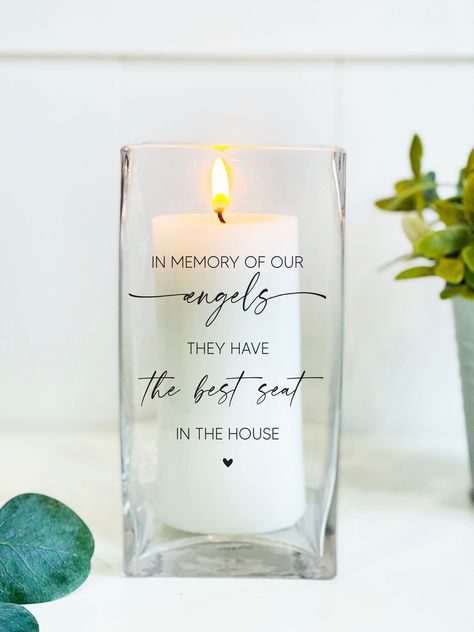 |Memorial Candle For Loss Of Loved One, Memory Candle For Celebration Of Life, Funeral Candle, Memorial Gift Candle, Prayer Candle, In Memory| A memorial candle with a glass holder is perfect for weddings, celebrations of life, funerals, and holidays, and perfect for displaying every day in your home { ABOUT OUR CANDLE HOLDERS } ⦁We use the highest-quality glass candle holders to pair with our pillar candles. ⦁You will receive a square 4x8 glass candle holder with a 3x6 inch candle and the quote In Memory Wedding, Wedding In Memory, Candle For Wedding, Candle Memorial, Memory Candle Wedding, Soy Pillar Candles, Memory Wedding, Memory Table, Wedding Candle