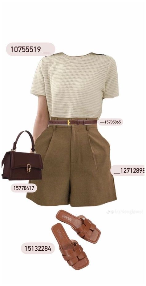 Corporate Outfits, Shein Outfits, Everyday Fashion Outfits, Casual Day Outfits, Elegante Casual, Brown Shorts, Casual Chic Outfit, Looks Chic, Summer Fashion Outfits