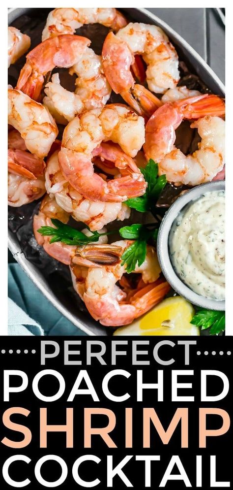 This easy to make, Perfect Beer Poached Shrimp Cocktail is a flawless way to start every party!  Served with creamy remoulade sauce and packed with flavor, this delicious duo is guaranteed to be a hit! #best #perfect #beer #poached #shrimp #cocktail #appetizer #easy #remoulade #seafood #recipe via @nospoonn Poached Shrimp, Ways To Cook Shrimp, Cocktail Shrimp Recipes, Flavorful Shrimp, Remoulade Sauce, Shrimp Cocktail, Fool Proof Recipes, Sea Food, How To Cook Shrimp