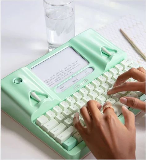 Smart Typewriter (Gen3) - Special "Mint" Edition - Freewrite Store Book Gadgets, Typewriter Aesthetic, Refreshing Aesthetic, Office Christmas Gifts, Aquarius Aesthetic, Aesthetic Gifts, Book Printing, Cool Tech Gadgets, Writing Space