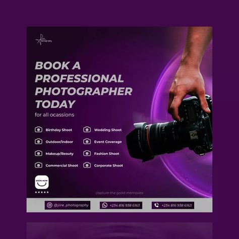 Photography Flyer Design Ideas, Photographer Flyer Design, Photography Posts Social Media, Photography Advertising Poster, Photography Social Media Post Ideas, Photography Poster Design Creative, Photography Fliers, Photography Flyer Design, Photography Flyers