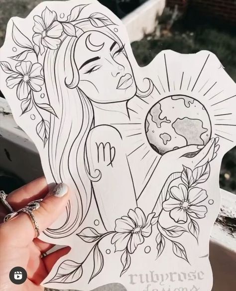 Tattoos Goddesses, Afrodita Tattoo, Virgo Tattoo Ideas, Tattoo Designs Cute, Tattoo Virgo, Goddess Tattoo Design, Tattoo Line Art, Virgo Tattoo Designs, Virgo Art