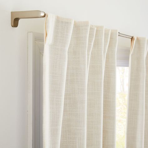 Crossweave Blackout Curtain | West Elm Off White Curtains, Metal Curtain Rod, Neutral Curtains, Ivory Curtains, Cream Curtains, Brighter Bedroom, Beige Curtains, Dining Room Curtains, Curtain Texture