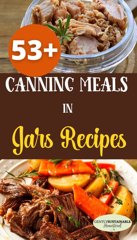 Why not make and preserve your own "fast food" this year? With these "53+ Canning Meals in Jars Recipes", you'll have great recipes at your fingertips to make and can meals in jars! How To Can Meals In A Jar, Canning Turkey Soup Recipes, Pressure Canning Chicken Pot Pie Filling, Canning Breakfast In A Jar, Canning Soups And Stews, Canning Meals In A Jar Recipes, Canning Taco Soup, Canning Bread In Jars, Meals In A Jar Recipes Just Add Water