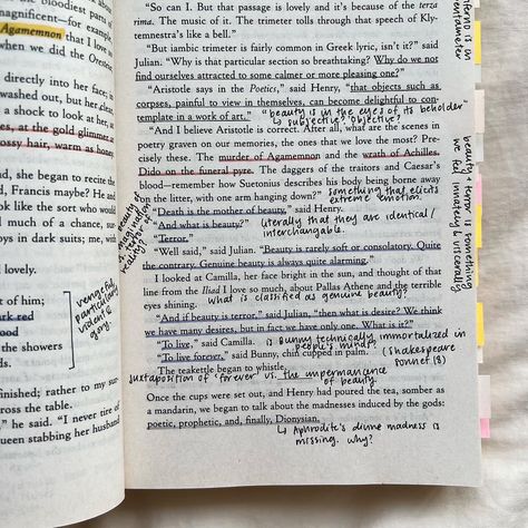 Book Annotation The Secret History, The Secret History Notes, The Iliad Annotations, The Secret History Book Annotations, The Secret History Beauty Is Terror, Beauty Is Terror Quote, The Secret History Annotations Key, Annotating The Secret History, Book Publisher Aesthetic