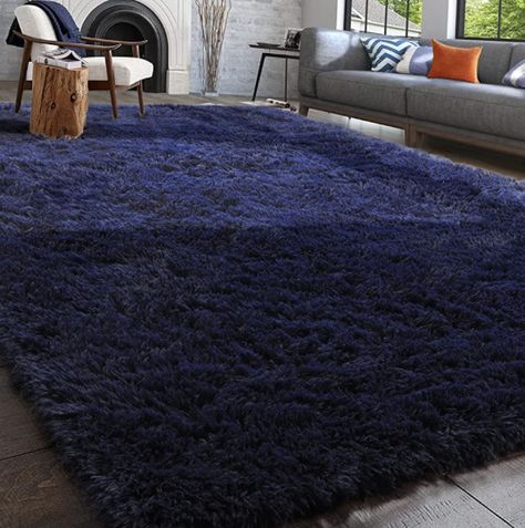 Playroom Apartment, Fuzzy Area Rug, Nursery Decor Black, Cozy Area, Boy Girl Bedroom, Area Room Rugs, Navy Blue Rug, Plush Area Rugs, Plush Carpet