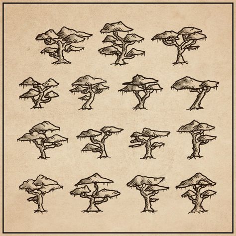 Kapok Tree Drawing, Fantasy Map Key, Map Trees, Jungle Map, Map Reference, Drawing Maps, Map Assets, Kapok Tree, Map Sketch