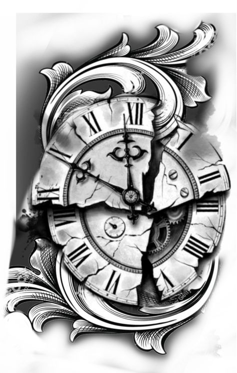 Clock Tattoo Design For Men, Old Clock Tattoo, Clock Tattoo Ideas, Pocket Watch Tattoo Design, Hahaha Joker, Clock And Rose Tattoo, Scroll Tattoos, Watch Tattoo Design, Tattoo Pierna