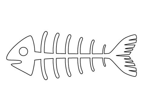 Fish skeleton pattern. Use the printable outline for crafts, creating stencils, scrapbooking, and more. Free PDF template to download and print at http://patternuniverse.com/download/fish-skeleton-pattern/ Fish Bone Template, Fish Stencil Templates Free Printable, Fish Patterns Printable, Fish Outline Printable, Fish Template Printable, Fish Template Printable Free Pattern, Fish Skeleton Drawing, Skeleton Template, Printable Fish