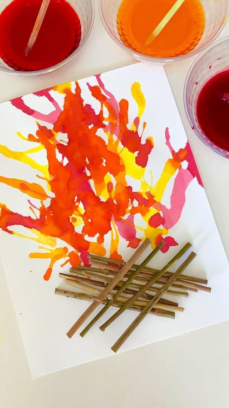 Fire Craft Preschool, Lag Baomer Crafts For Kids, Fire Ideas Art, Fire Art Preschool, Fire Crafts For Toddlers, Fire Crafts For Preschool, Fire Crafts For Kids, Bonfire Crafts For Kids, Fall Art For Toddlers