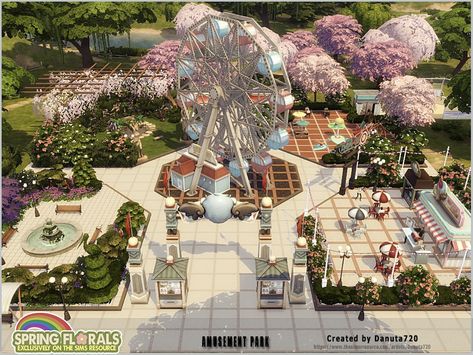 The Sims Resource - Amusement park Amusement Park Plan, Amusement Park Sign, The Sims 4 Lots, Castle Estate, Sims Games, Jungle Adventure, Parc D'attraction, Sims Hair, Meet Friends