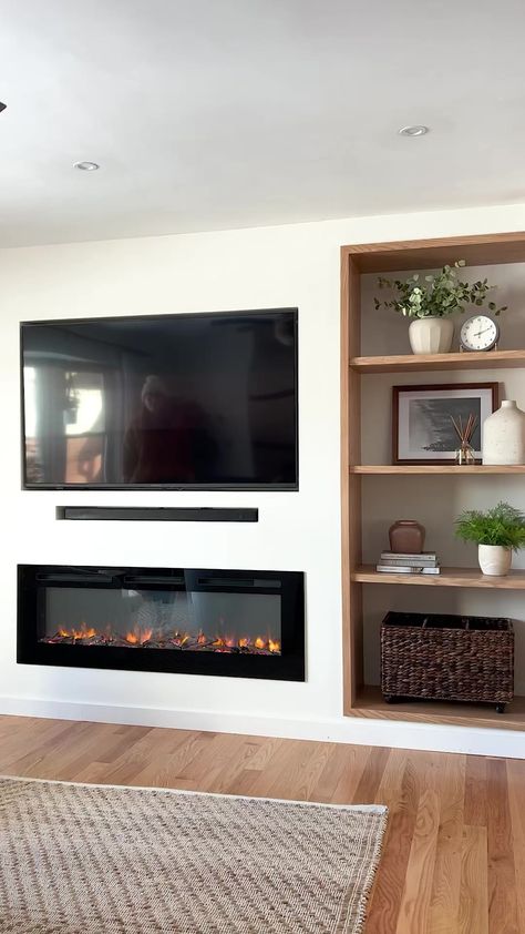 How do I access behind my television? Easily…it’s on a full motion TV mount! #builtins #television #fireplace #livingroomdesign #livingroom | Simply Aligned Home | Audiosphere · Moments of Happiness Lounge Ideas, Tv Mount, Mounted Tv, Built Ins, Living Room Designs, Motion, Fireplace, Lounge, In This Moment