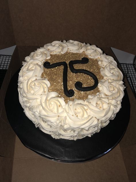 75th Birthday Cake, Black And Gold Birthday Cake, 75 Birthday Cake, 75 Birthday, 68 Birthday, 75th Birthday Parties, Gold Birthday Cake, Cupcakes Ideas, Birthday Inspo