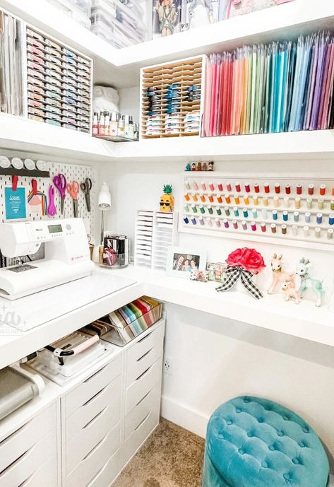 Make a sewing room out of a small space Ink Pad Storage, Ikea Craft Room, Ikea Crafts, Small Craft Rooms, Sewing Room Design, Dream Craft Room, Craft Room Design, Scrapbook Room, Sewing Space