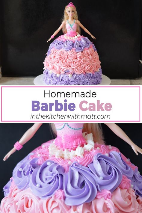 Barbie Cake How To Make A, How To Make A Barbie Cake Diy, Barbie Doll Bundt Cake, Disney Princess Barbie Cake, Barbie Cake How To, Barbie Doll Cake Design Simple, Cake With Barbie On Top, Barbie Birthday Cake With Doll, Strawberry Barbie Cake