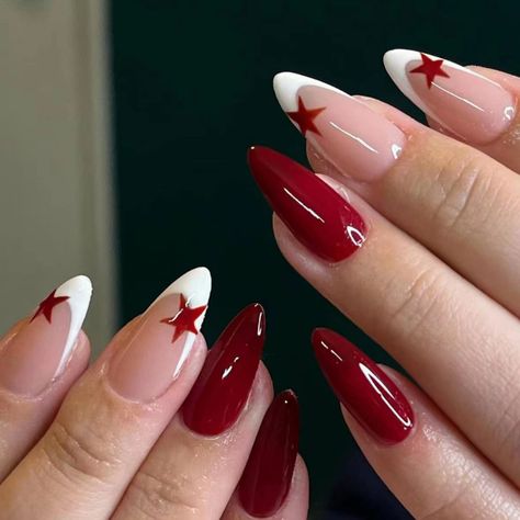 French Fake Nails Red Five-pointed Star False Nails Full Cover Press on Nail Tips y2k Nail Art Nail Inspo Simple Design, Anna Nails, December Nails, Red French, Smink Inspiration, Summery Nails, Y2k Nails, Makijaż Smokey Eye, Round Nails