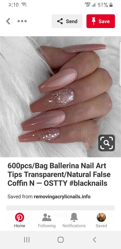 Rose Gold And Silver Nails, Acrylic Nail Designs Champagne, Ombre Nails With Rose Gold Glitter, Wedding Nails Rose Gold Champagne, Rose Gold Nails Ombre Glitter, Bling Almond Nails, Rose Gold Chrome Ombre Nails, Nude Sparkly Nails, Almond Acrylic Nails Designs