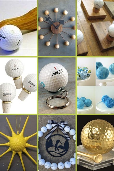 Ideas For Recycling, Golf Club Art, Golf Crafts, Golf Birthday Gifts, Golf Ball Gift, Golf Ball Crafts, Golf Diy, Golf Decor, Golf Art