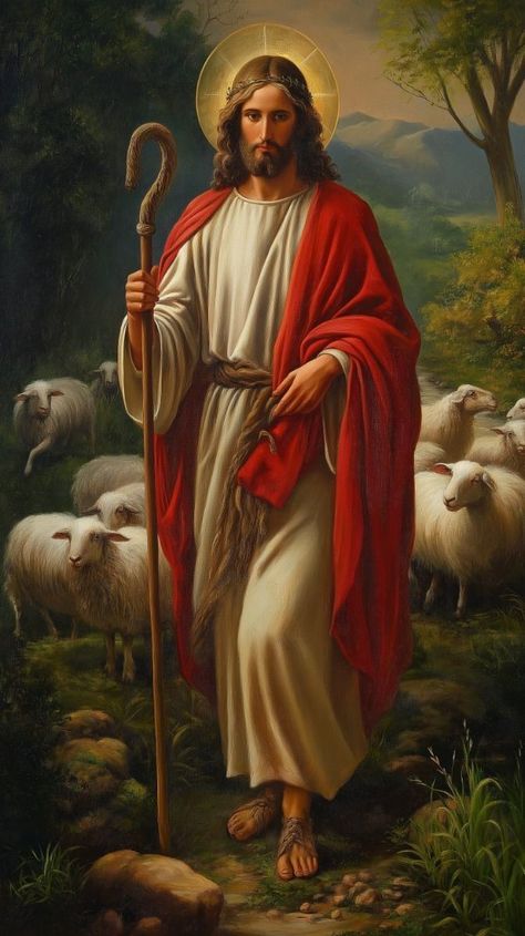 Jesus With Sheep, Prayer Photography, Jesus Art Paintings, Jesus Shepherd, Christ The Good Shepherd, Jesus Art Drawing, Flock Of Sheep, Jesus Cartoon, Jesus Is Alive