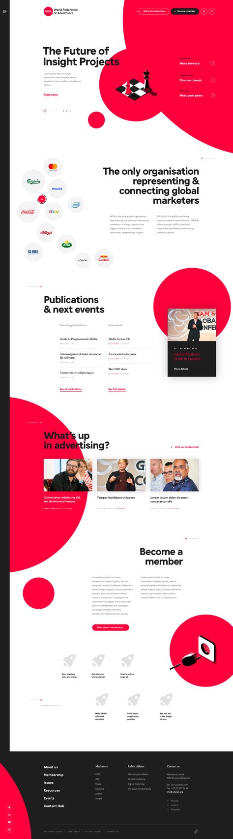 Wfa homepage full by dogstudio Red Theme Website Design, Circles Website Design, Circular Website Design, White Background Website Designs, Website Design With Circles, Red And White Website Design, Circle Web Design, Circle Website Design, Circle Layout Design