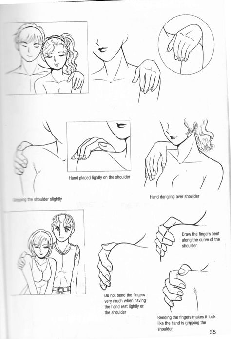 Anime Hand On Shoulder, Hand On Shoulder Drawing Reference, Hands On Shoulders Drawing, Hand On Someones Shoulder Drawing, Hand Over Shoulder Drawing, Arm Wrapped Around Shoulder Drawing, Look Over Shoulder Drawing, Hands On Shoulders Reference, Hand Around Shoulder Reference